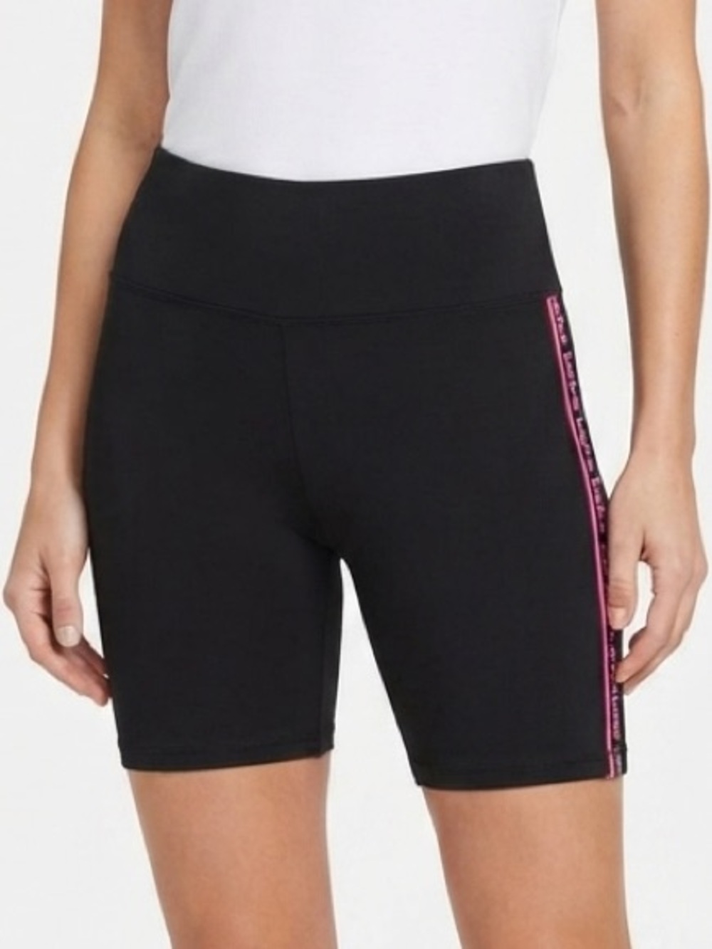 bebe Black Bike Shorts with Pink Logo Stripe Size XL